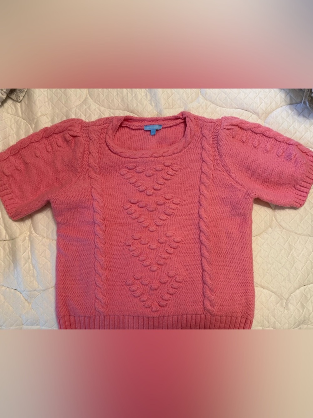Draper James Pink Cable-Knit Crewneck Sweater with Heart Detail